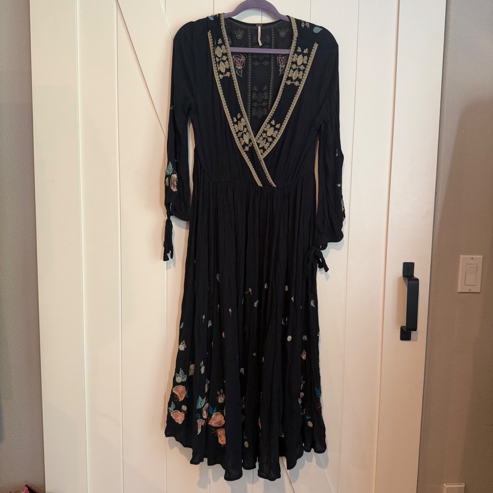 Free People Embroidered Maxi Dress Women's Large Enchanted Forest Boho cottage